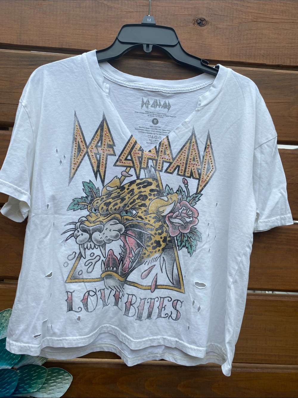 White 'Love Bites' Graphic V-Neck distressed Tee